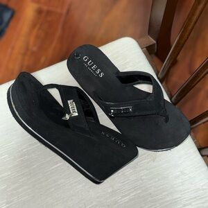 GUESS Black Sandals with Silver Accents